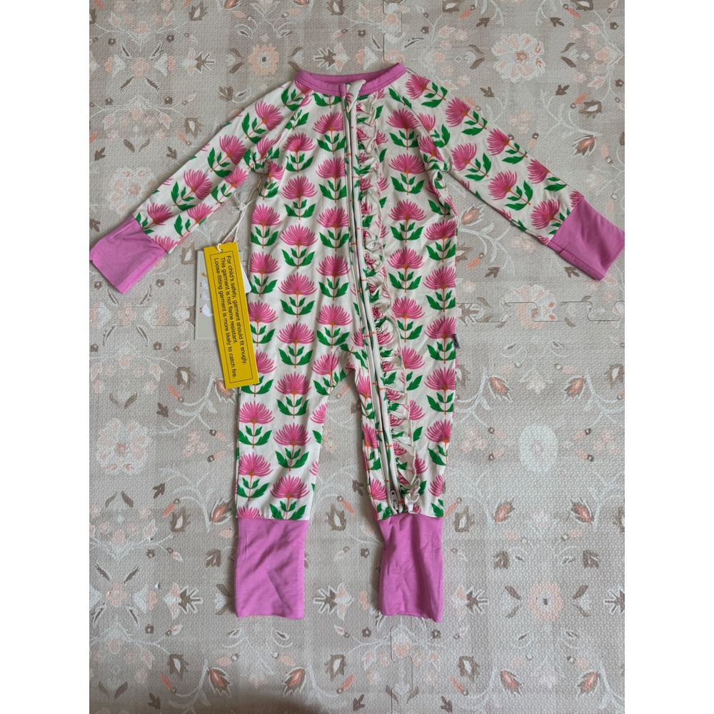 Goosies Pink Protea Bamboo Viscose Ruffle Zippy Sleeper 3-6 Months NWT